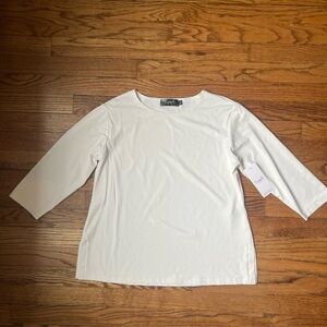 Sympli Tunic Size 10 (Med) White Top 3/4 Sleeve Shirt NWT Lagenlook Basic Tee